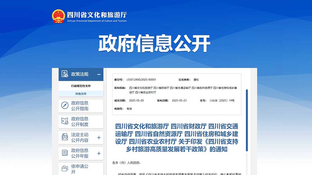 四川：六大部門聯(lián)合印發(fā)《若干政策》，推出11項(xiàng)措施，支持鄉(xiāng)村旅游高質(zhì)量發(fā)展！
